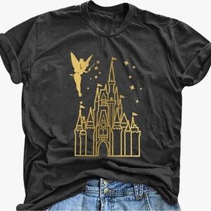 Disney-Inspired Tinker Bell & Castle Graphic Tee – Dark Gray – Women’s Small